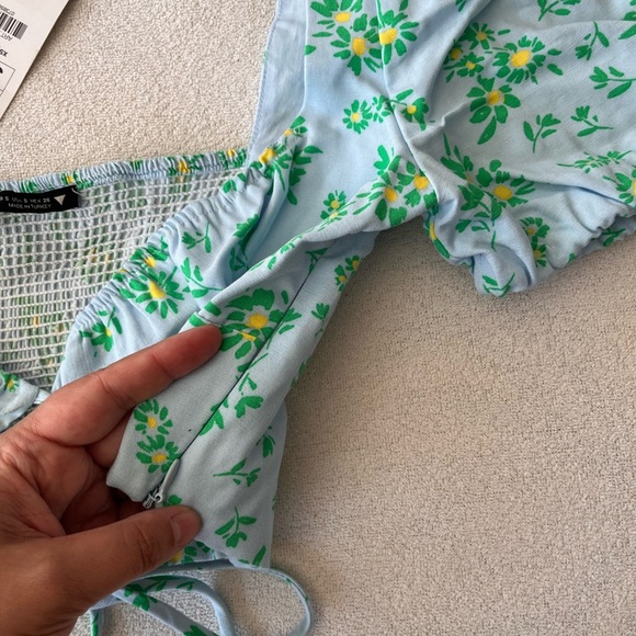 NWT Zara Floral Linen Blend Puff Sleeve Crop Top S - Picture 11 of 14